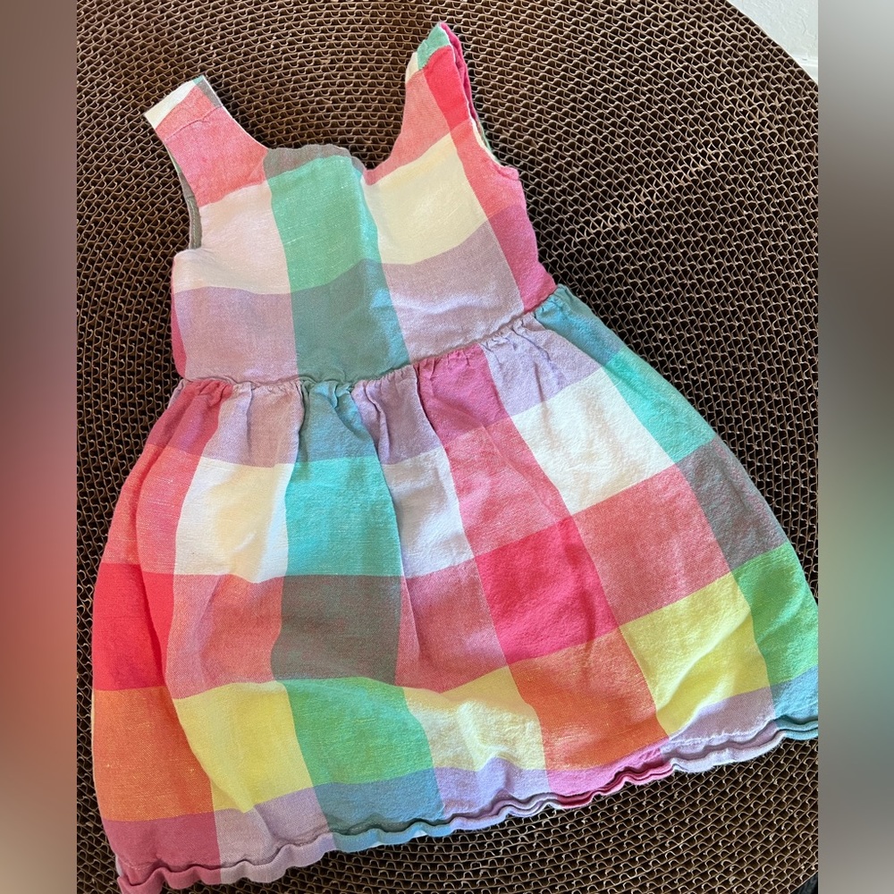 BABY GAP LINEN COTTON PLAID DRESS